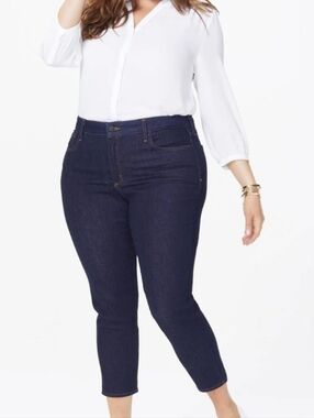 New NYDJ Dark Indigo Jeans with Yellow Contrast Stitching Sz 16 NWOT Alina Ankle